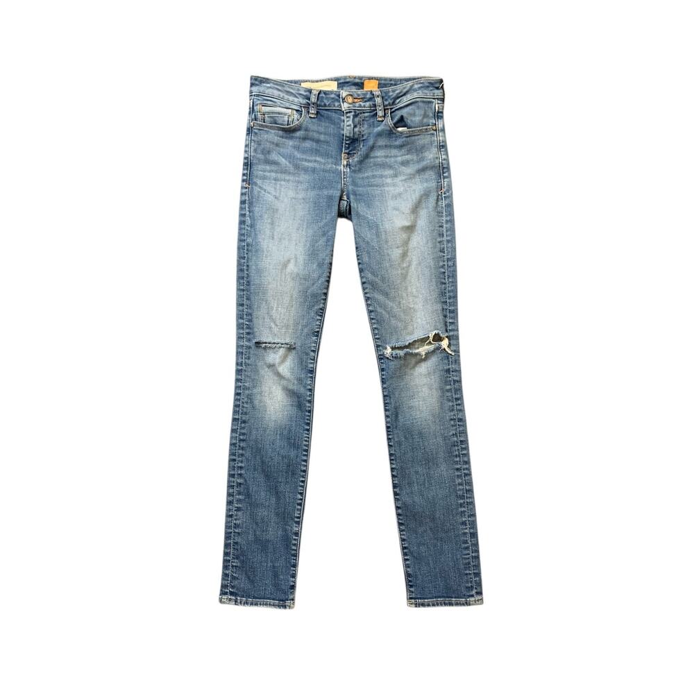Pilcro Jeans Womens 26 Blue Distressed Slim Straight Busted Knee Stretch Denim